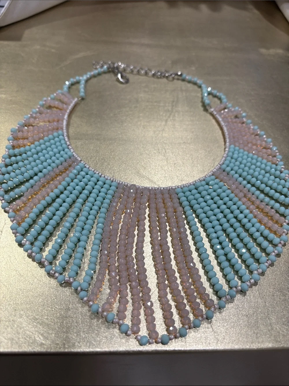 Statement chocker necklace graduated crystal beads Blue Pink Beads bib style